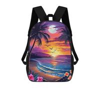sinyumoney 3D Printed Children's 17inch School Bags Tropical Moonlit Beach Scene Backpack Travel Lightweight Backpack Book Bags Kids Boys Girls School Bag