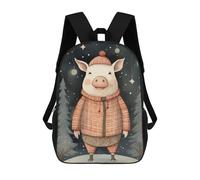 sinyumoney 3D Printed Children's 17inch School Bags Vintage Pig Xmas Backpack Travel Lightweight Backpack Book Bags Kids Boys Girls School Bag
