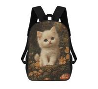 sinyumoney 3D Printed Children's 17inch School Bags Whimsical Kitten in Flowers Backpack Travel Lightweight Backpack Book Bags Kids Boys Girls School Bag