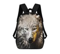 sinyumoney 3D Printed Children's 17inch School Bags White Wold in Gold Backpack Travel Lightweight Backpack Book Bags Kids Boys Girls School Bag