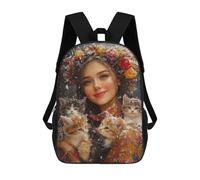 sinyumoney 3D Printed Children's 17inch School Bags Winter Floral Crown with Kittens-1 Backpack Travel Lightweight Backpack Book Bags Kids Boys Girls School Bag