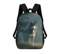 sinyumoney 3D Printed Children's 17inch School Bags Wolf in Misty Forest Backpack Travel Lightweight Backpack Book Bags Kids Boys Girls School Bag