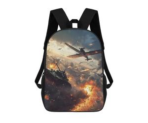 sinyumoney 3D Printed Children's 17inch School Bags WWII Tank & Plane Battle Backpack Travel Lightweight Backpack Book Bags Kids Boys Girls School Bag