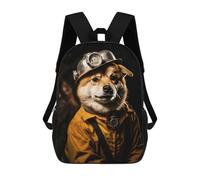 sinyumoney 3D Printed Children's 17inch Shiba Inu Miner School Backpack High Capacity Travel Book School Bags for Boys Elementary And Middle School Students