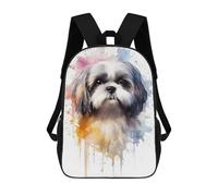 sinyumoney 3D Printed Children's 17inch Shih Tzu Watercolor School Backpack High Capacity Travel Book School Bags for Boys Elementary And Middle School Students