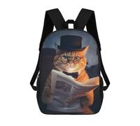 sinyumoney 3D Printed Children's 17inch Smart Funny Tabby Hat Cat School Backpack High Capacity Travel Book School Bags for Boys Elementary And Middle School Students
