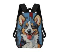 sinyumoney 3D Printed Children's 17inch Smiling Corgi Painting School Backpack High Capacity Travel Book School Bags for Boys Elementary And Middle School Students