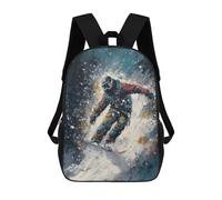 sinyumoney 3D Printed Children's 17inch Snowboarder Oil Painting School Backpack High Capacity Travel Book School Bags for Boys Elementary And Middle School Students