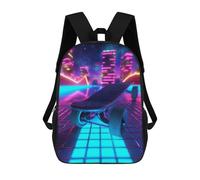 sinyumoney 3D Printed Children's 17inch Sport Neon Skateboard School Backpack High Capacity Travel Book School Bags for Boys Elementary And Middle School Students