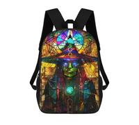 sinyumoney 3D Printed Children's 17inch Stained Glass Witch School Backpack High Capacity Travel Book School Bags for Boys Elementary And Middle School Students