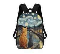 sinyumoney 3D Printed Children's 17inch Starry Night Cats River View School Backpack High Capacity Travel Book School Bags for Boys Elementary And Middle School Students