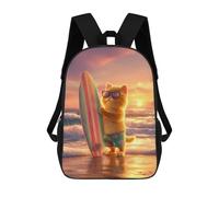 sinyumoney 3D Printed Children's 17inch Surfing Cat at Sunset School Backpack High Capacity Travel Book School Bags for Boys Elementary And Middle School Students
