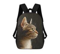 sinyumoney 3D Printed Children's 17inch Tabby Cat Portrait Painting School Backpack High Capacity Travel Book School Bags for Boys Elementary And Middle School Students