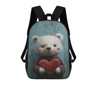 sinyumoney 3D Printed Children's 17inch Teddy Bear Holding Heart -2 School Backpack High Capacity Travel Book School Bags for Boys Elementary And Middle School Students