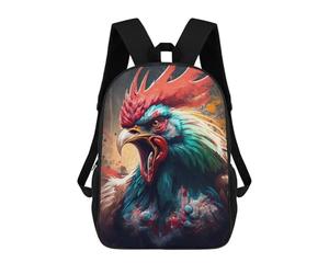 sinyumoney 3D Printed Children's 17inch The Excited Cock School Backpack High Capacity Travel Book School Bags for Boys Elementary And Middle School Students