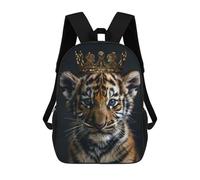 sinyumoney 3D Printed Children's 17inch Tiger Animal Cute King School Backpack High Capacity Travel Book School Bags for Boys Elementary And Middle School Students