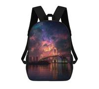 sinyumoney 3D Printed Children's 17inch Tokyo Rainbow Bridge Night Sky School Backpack High Capacity Travel Book School Bags for Boys Elementary And Middle School Students
