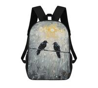 sinyumoney 3D Printed Children's 17inch Two Ravens on A Wire Painting School Backpack High Capacity Travel Book School Bags for Boys Elementary And Middle School Students