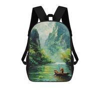 sinyumoney 3D Printed Children's 17inch Vietnam River Journey School Backpack High Capacity Travel Book School Bags for Boys Elementary And Middle School Students