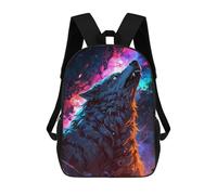 sinyumoney 3D Printed Children's 17inch Wolf Howling at The Stars School Backpack High Capacity Travel Book School Bags for Boys Elementary And Middle School Students