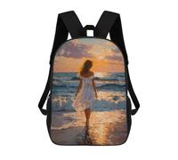 sinyumoney 3D Printed Children's 17inch Woman in White Dress Walking on Beach School Backpack High Capacity Travel Book School Bags for Boys Elementary And Middle School Students