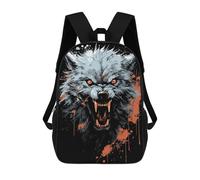 sinyumoney 3D Printed Children's Backpack Angry Wolf School Backpack High Capacity Travel Book Bags for Boys Elementary And Middle School Students 17inch