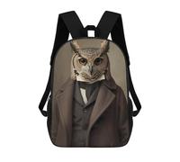 sinyumoney 3D Printed Children's Backpack Anthropomorphic Owl Portrait in Formal Attire Travel Lightweight School Bag Fashion School Backpack for Kids School Students 17inch