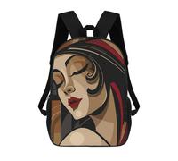 sinyumoney 3D Printed Children's Backpack Art Deco Woman Painting School Backpack High Capacity Travel Book Bags for Boys Elementary And Middle School Students 17inch