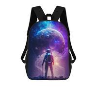 sinyumoney 3D Printed Children's Backpack Astronaut Gazing at Planets School Backpack High Capacity Travel Book Bags for Boys Elementary And Middle School Students 17inch