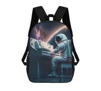 sinyumoney 3D Printed Children's Backpack Astronaut Playing Piano in Space -1 Travel Lightweight School Bag Fashion School Backpack for Kids School Students 17inch