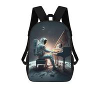 sinyumoney 3D Printed Children's Backpack Astronaut Playing Piano in Space Travel Lightweight School Bag Fashion School Backpack for Kids School Students 17inch