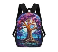 sinyumoney 3D Printed Children's Backpack Big Tree Stained Glass School Backpack High Capacity Travel Book Bags for Boys Elementary And Middle School Students 17inch