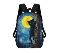 sinyumoney 3D Printed Children's Backpack Black Cat Climbing Tree, Starry Night School Backpack High Capacity Travel Book Bags for Boys Elementary And Middle School Students 17inch