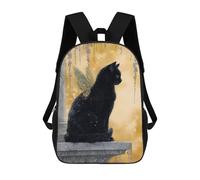 sinyumoney 3D Printed Children's Backpack Black Cat Fairy with Golden Wings Travel Lightweight School Bag Fashion School Backpack for Kids School Students 17inch