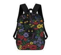 sinyumoney 3D Printed Children's Backpack Black Cat in A Flower Garden School Backpack High Capacity Travel Book Bags for Boys Elementary And Middle School Students 17inch