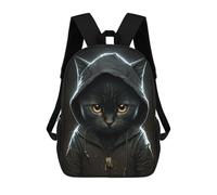 sinyumoney 3D Printed Children's Backpack Black Cat with A Hoodie School Backpack High Capacity Travel Book Bags for Boys Elementary And Middle School Students 17inch