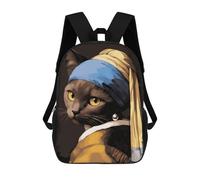 sinyumoney 3D Printed Children's Backpack Black Cat with A Pearl School Backpack High Capacity Travel Book Bags for Boys Elementary And Middle School Students 17inch