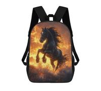 sinyumoney 3D Printed Children's Backpack Black Horse Fire Sunset Travel Lightweight School Bag Fashion School Backpack for Kids School Students 17inch