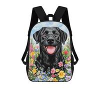 sinyumoney 3D Printed Children's Backpack Black Lab in Flowers Travel Lightweight School Bag Fashion School Backpack for Kids School Students 17inch