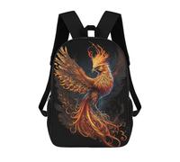sinyumoney 3D Printed Children's Backpack Black Phoenix School Backpack High Capacity Travel Book Bags for Boys Elementary And Middle School Students 17inch