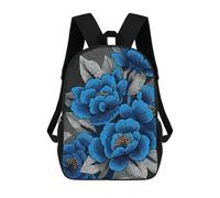 sinyumoney 3D Printed Children's Backpack Blue Floral Pattern with Gray Leaves Travel Lightweight School Bag Fashion School Backpack for Kids School Students 17inch
