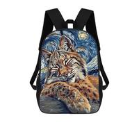 sinyumoney 3D Printed Children's Backpack Bobcat in Starry Night Style Travel Lightweight School Bag Fashion School Backpack for Kids School Students 17inch