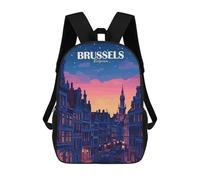 sinyumoney 3D Printed Children's Backpack Brussels Belgium Cityscape at Dusk Travel Lightweight School Bag Fashion School Backpack for Kids School Students 17inch