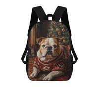 sinyumoney 3D Printed Children's Backpack Bulldog Christmas Portrait English Bulldog in Sweater School Backpack High Capacity Travel Book Bags for Boys Elementary And Middle School Students 17inch