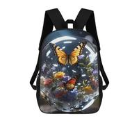 sinyumoney 3D Printed Children's Backpack Butterfly Crystal School Backpack High Capacity Travel Book Bags for Boys Elementary And Middle School Students 17inch