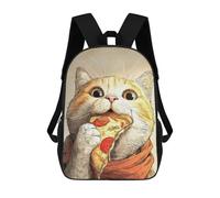 sinyumoney 3D Printed Children's Backpack Cat Eating Pizza Slice Illustration School Backpack High Capacity Travel Book Bags for Boys Elementary And Middle School Students 17inch