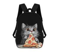 sinyumoney 3D Printed Children's Backpack Cat Eating Pizza Slice Illustration Travel Lightweight School Bag Fashion School Backpack for Kids School Students 17inch