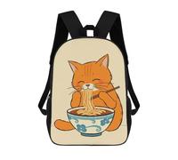 sinyumoney 3D Printed Children's Backpack Cat Eating Ramen Travel Lightweight School Bag Fashion School Backpack for Kids School Students 17inch