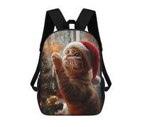sinyumoney 3D Printed Children's Backpack Cat in Santa Hat School Backpack High Capacity Travel Book Bags for Boys Elementary And Middle School Students 17inch