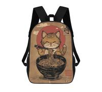 sinyumoney 3D Printed Children's Backpack Cat Ramen Japan School Backpack High Capacity Travel Book Bags for Boys Elementary And Middle School Students 17inch
